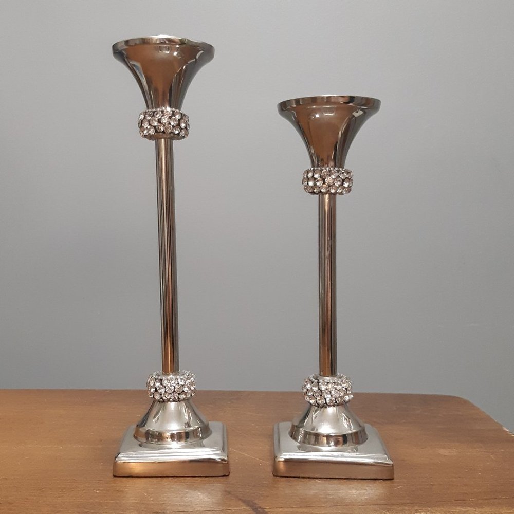 SOLD - Elegance Asymmetrical Candle Holders with Chatons